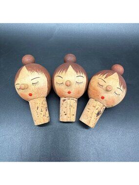 Vintage Bottle Stoppers Cork Kitschy Snooty Ladies Anthropomorphic Set Of 3